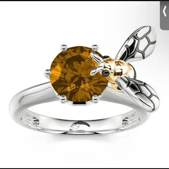 New Cite Delicate Bee Holding Zircon Silver Open Ring - Picture 5 of 10